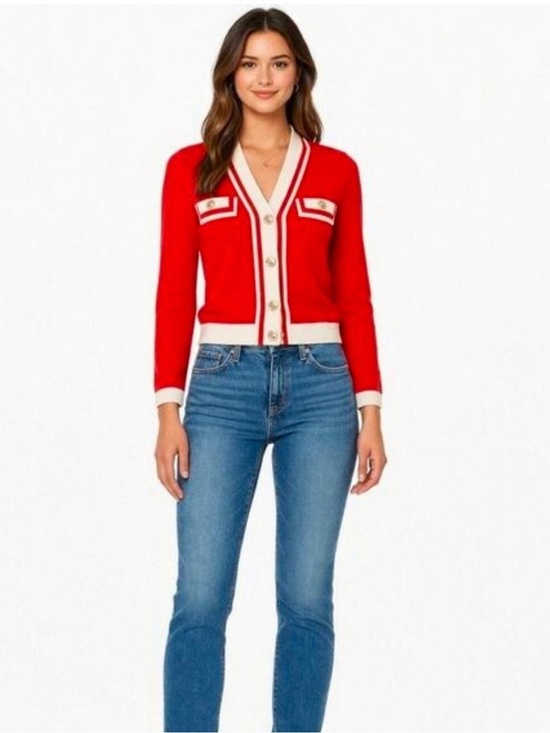 Adrienne Vittadini Jackets & Blazers - Adrienne Vittadini V-neck contrast-trim knit cardigan sweater